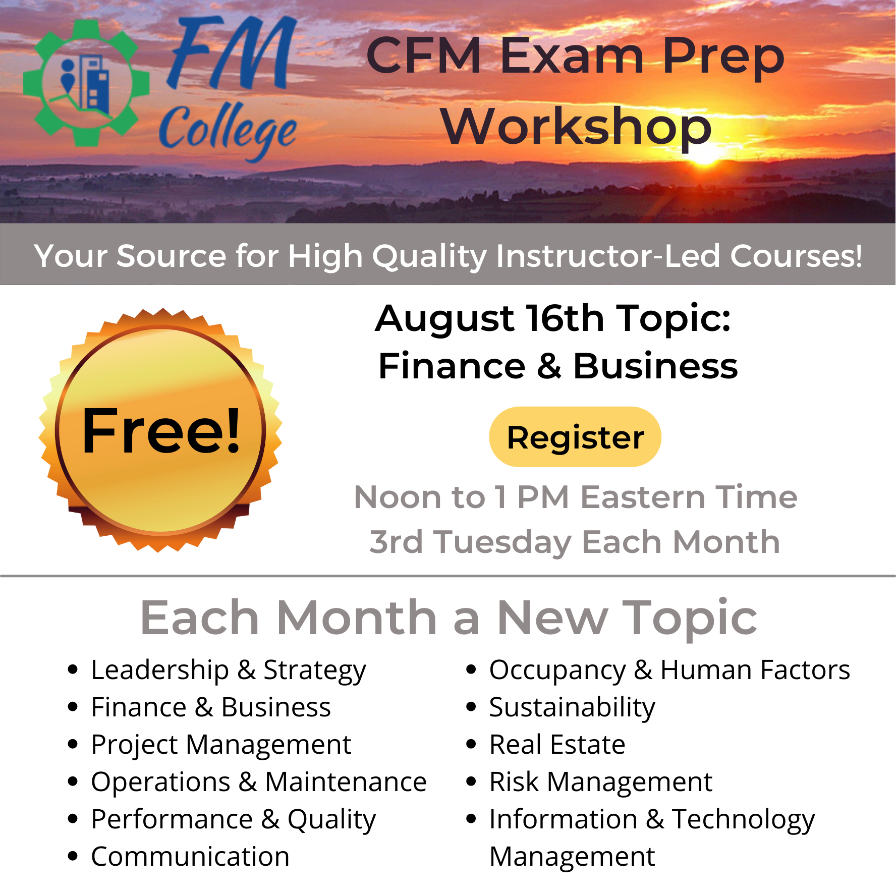 CFM Exam Prep Workshop August 22
