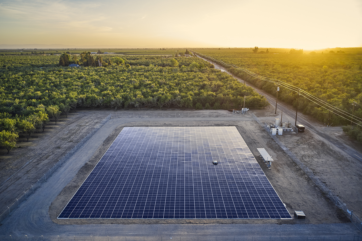 A solar array in Madera County, California, with panels placed side-by-side on the ground. ERTHOS