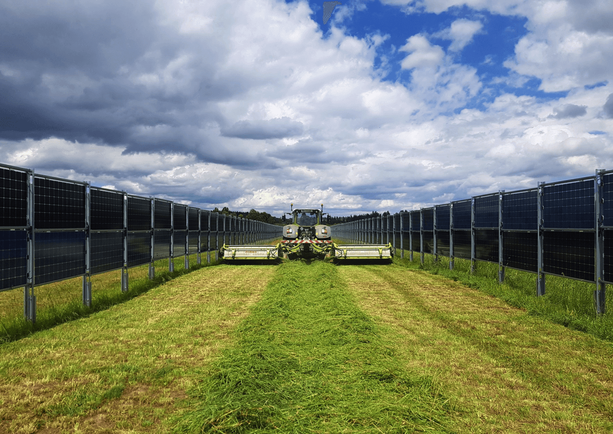 Farmers grow hay between solar fences in Donaueschingen, Germany. NEXT2SUN