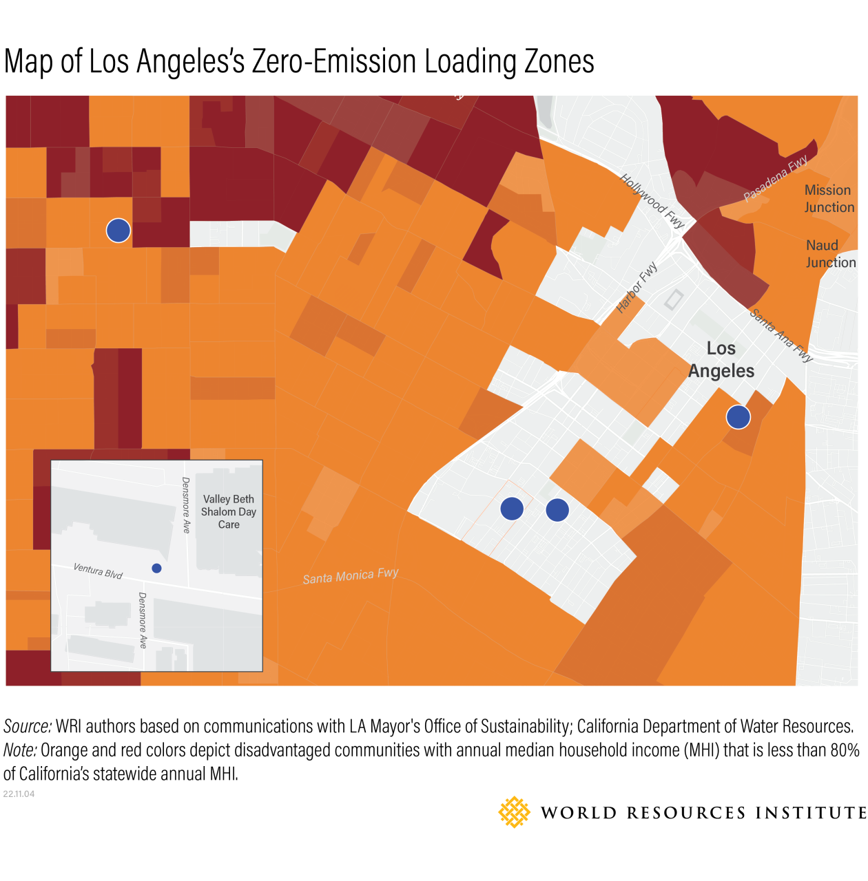 map of los angeles' zero emissions loading zones