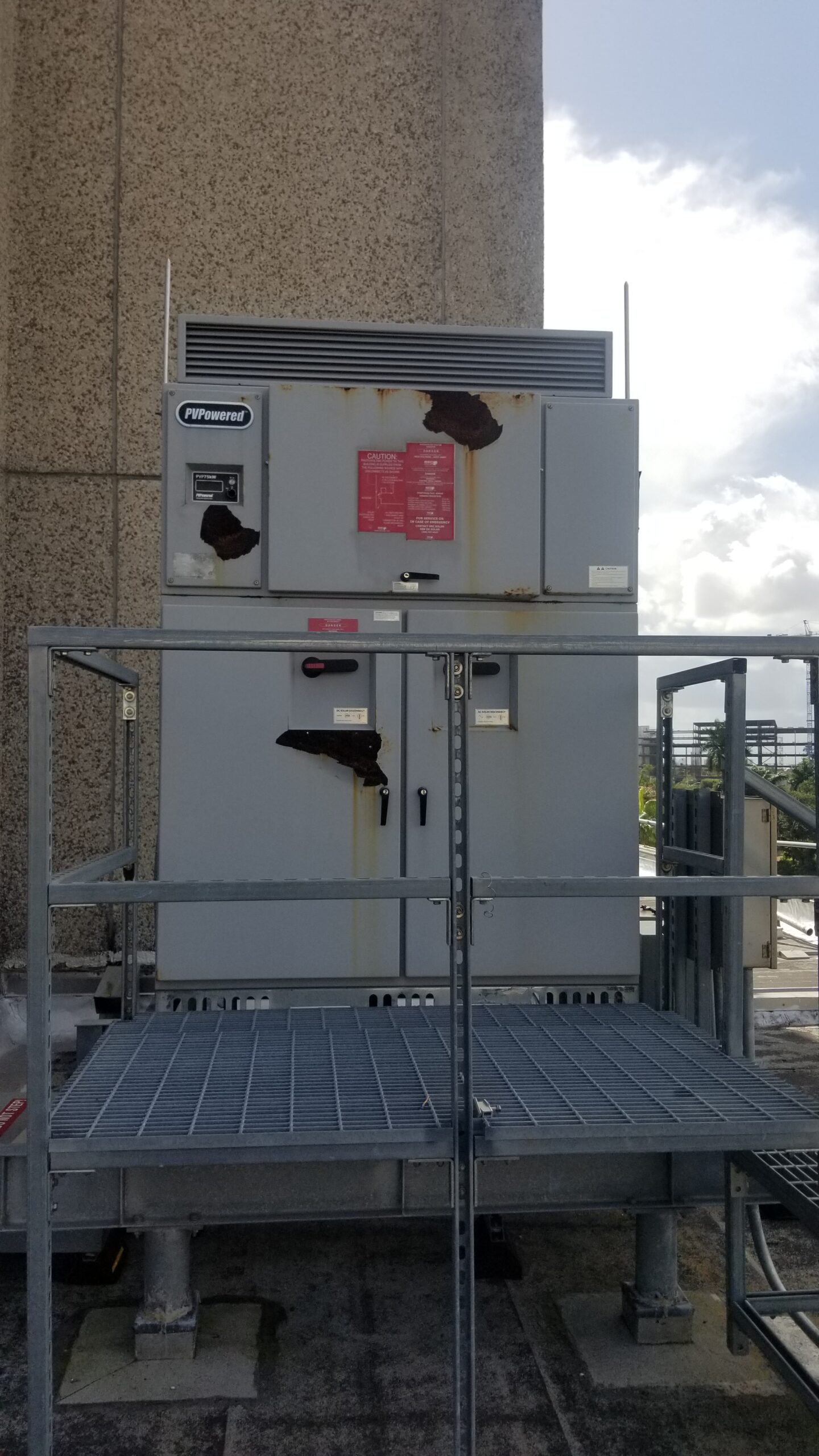 Figure 5: An example of a solar panel inverter showing signs of age and deterioration from outdoor exposure. Courtesy: IMEG Corp.