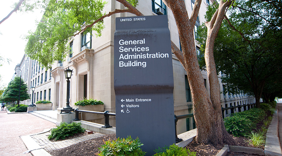 building exterior with sign that reads general services administration 