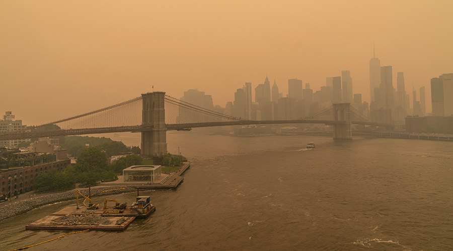 New York city in smoky haze