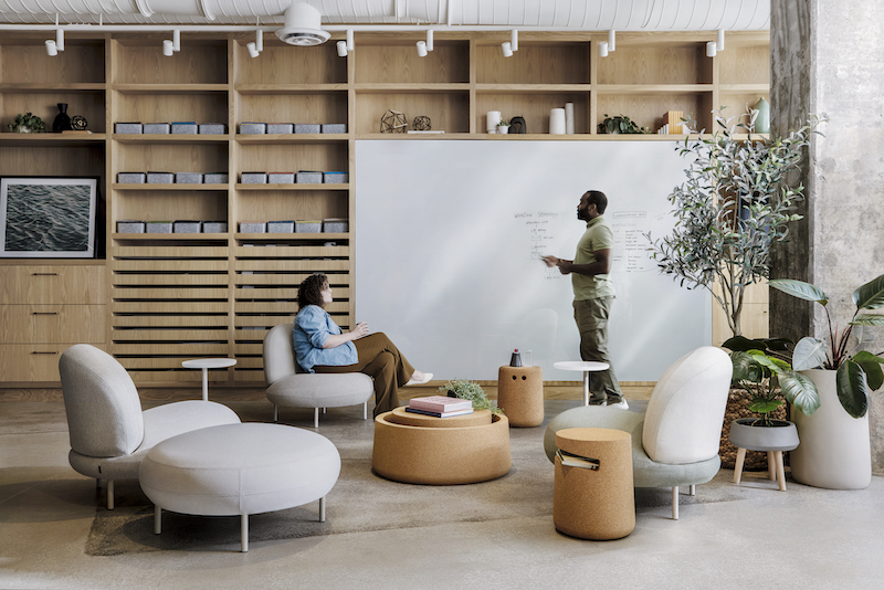 Maluma Lounge, Art and Arne Tables, and Bob Stool by Studio TK in partnership with Modus. (Courtesy of Studio TK)