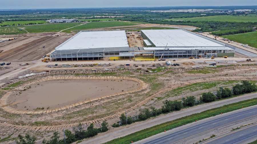 aerial view shows construction activity